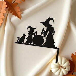 Halloween Door Decor Witch & Witch Child with Cauldron | Black Spooky Decor (20x20cm) image 3