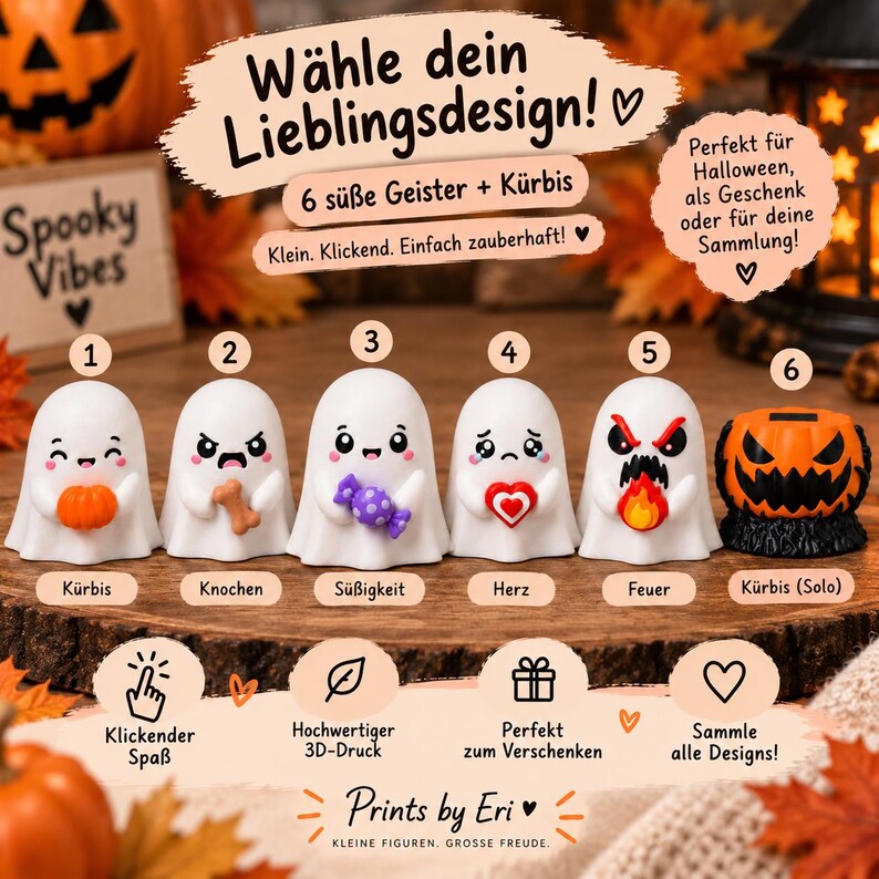 Halloween Ghost Clicker – 3D Printed Fidget Clicker with Pumpkin | Ghost of Choice | Halloween Gift image 7