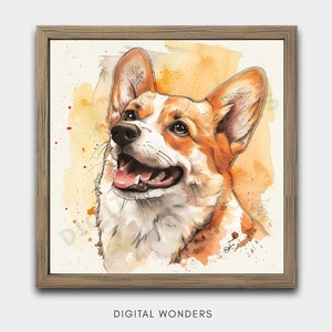 Corgi Watercolor Sketch Painting Digital Wall Art, Contemporary Stylish Modern Dog Puppy Animal Portrait, Instant Download Printable