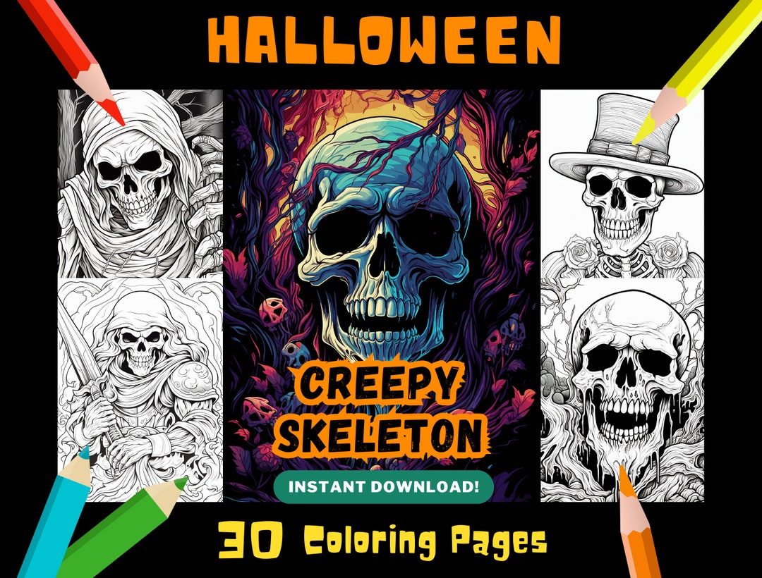 30 Creepy Skeleton Coloring Pages for Adults, Fun, Spooky, Horror Adult ...