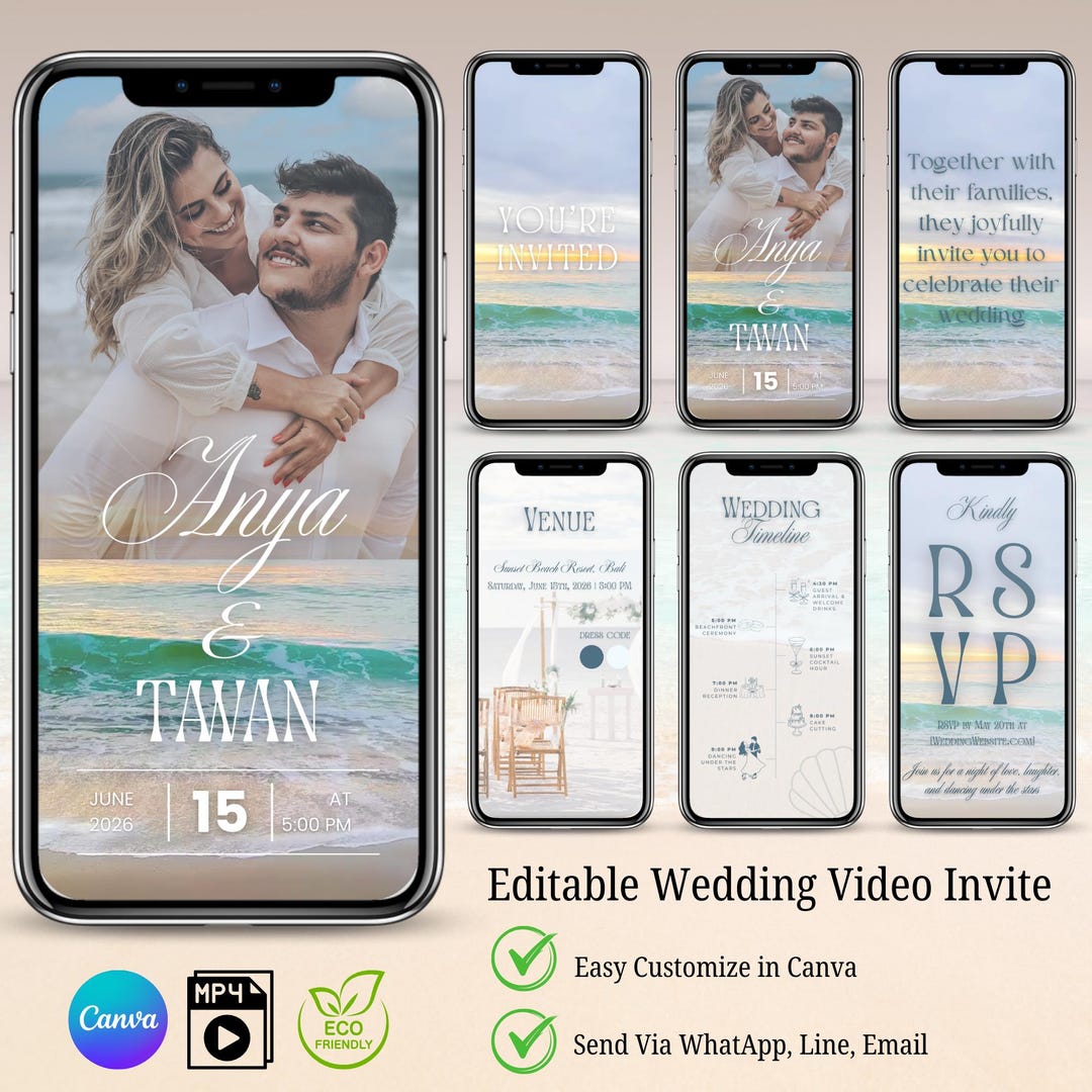 Animated Destination Wedding Invitation | Beach Digital Video Invite ...