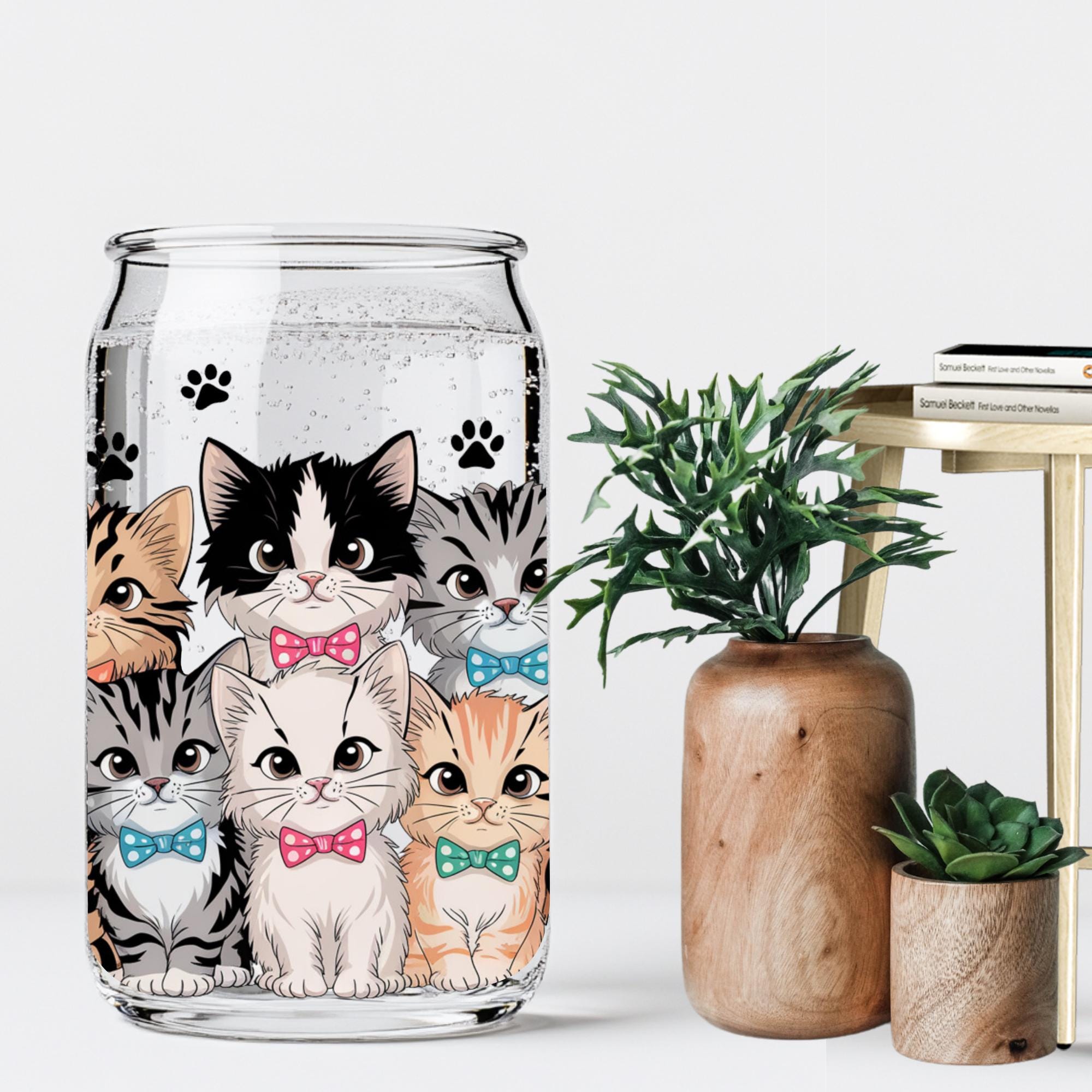 16oz Cat Lover Glass Can Wrap PNG, Paw Print Tumbler Design ...