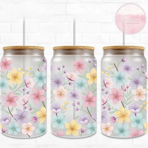 Pastel Floral 16oz Libbey Glass Can Wrap: Spring Flower Sublimation (PNG Digital Download)
