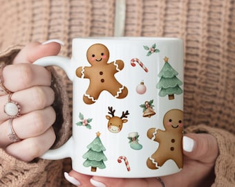Emballage de tasse de bonhomme de pain d'épice : conception PNG d'arbre de Noël (téléchargement numérique)