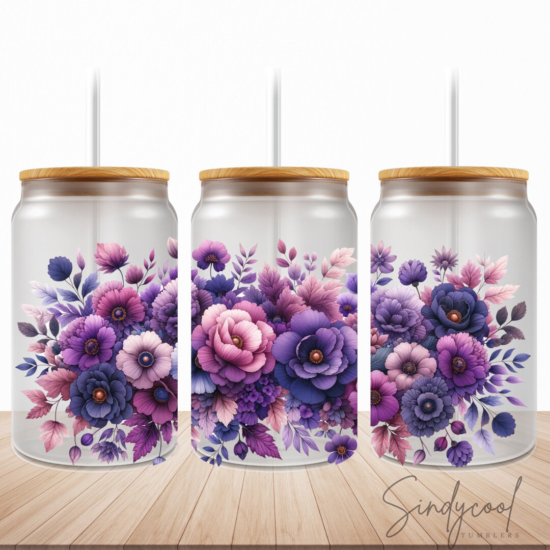 Wildflowers 16oz Libbey Glass Can Tumbler PNG Floral Tumbler Wrap ...