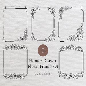 Floral Frame SVG Bundle: Hand-Drawn Flower Border Clipart (Digital Download)