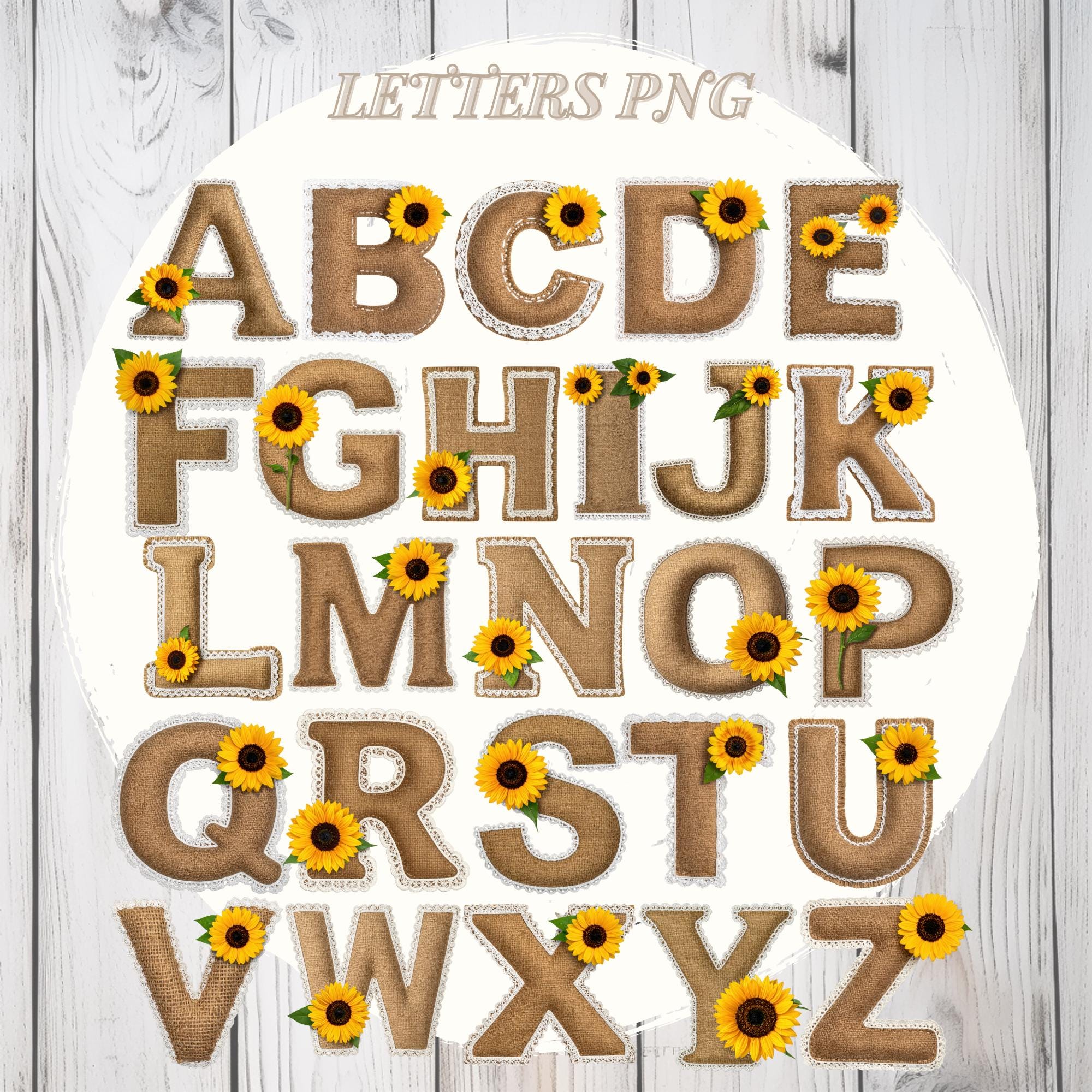 Burlap Sunflower Letter Clipart, Lace Trim Design, Farmhouse Alpgabet ...