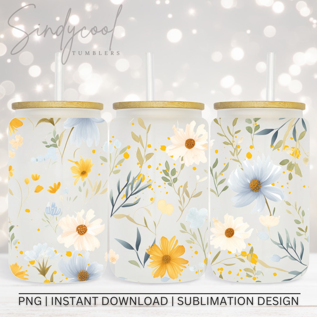 Wildflowers 16oz Libbey Glass Can Tumbler PNG - Floral Tumbler Wrap ...