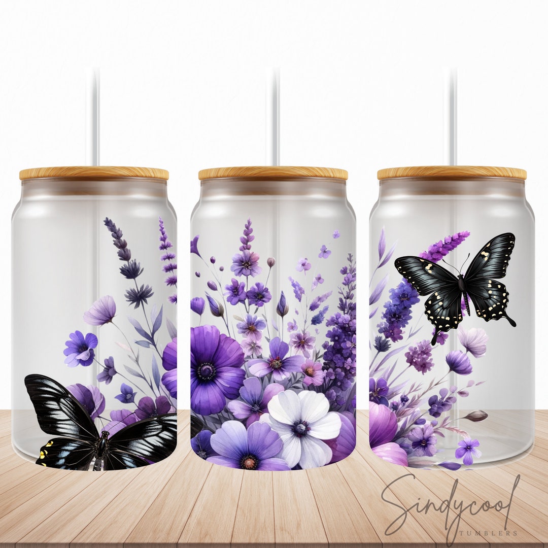 16oz Libbey Glass Can Tumbler Sublimation Design, Watercolor Flower ...