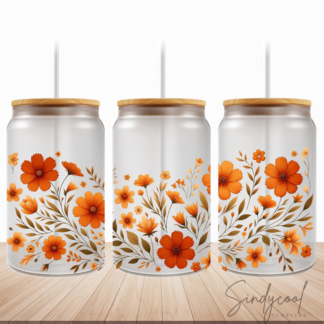Wildflowers 16oz Libbey Glass Can Tumbler PNG Floral Tumbler Wrap ...