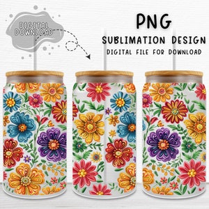 Mexican Floral Tumbler Sublimation Design: 16oz Glass Can Wrap (Digital Download)
