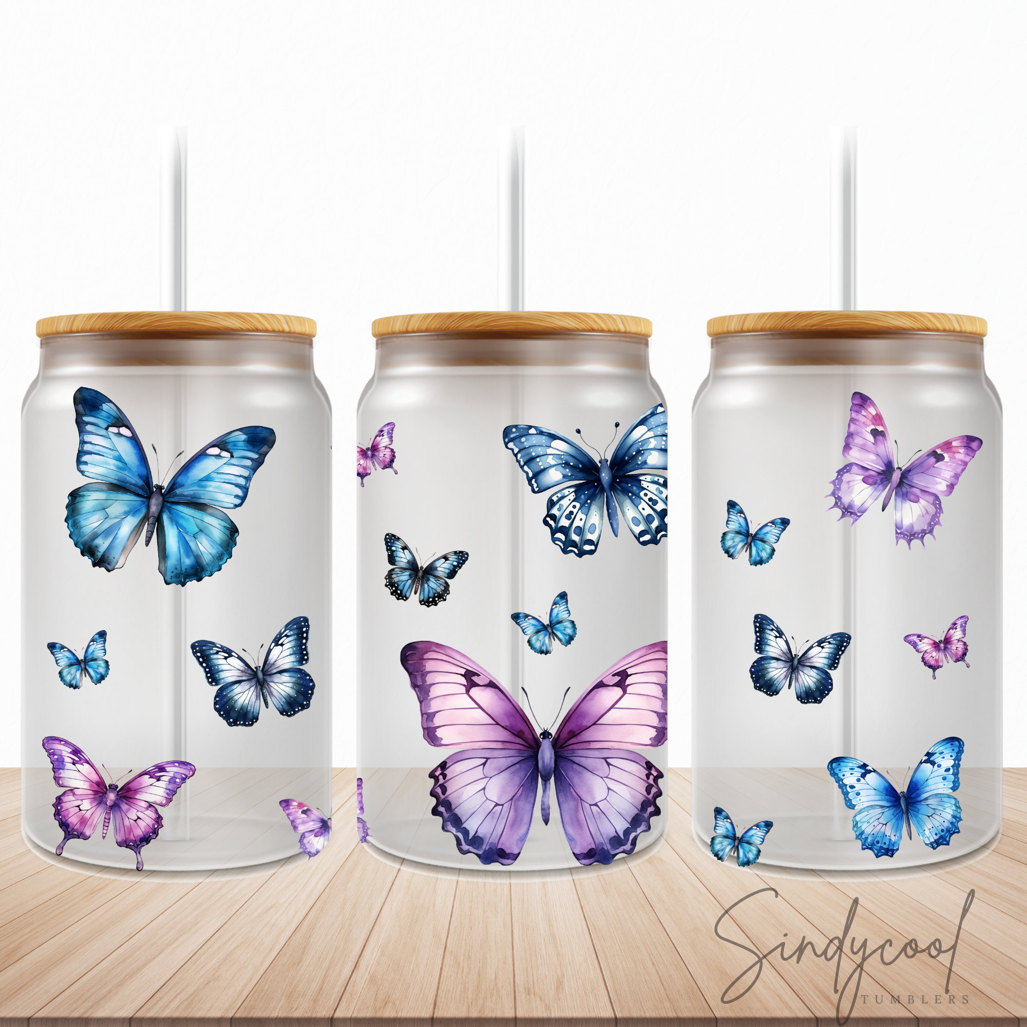 Butterfly Tumbler Wrap: 16 Oz Libbey Glass Can Sublimation Design ...