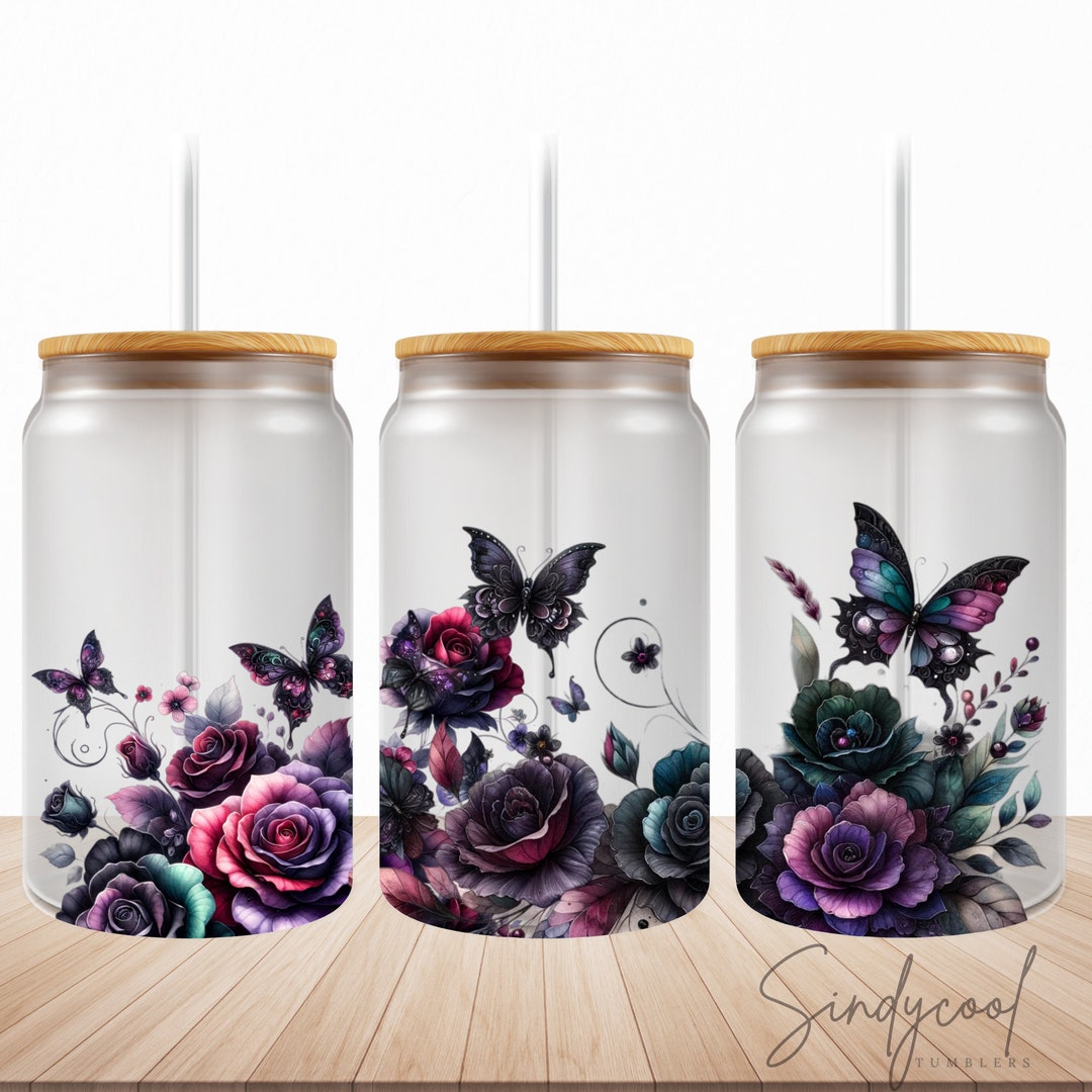 16oz Libbey Glass Can Tumbler Sublimation Design, Watercolor Flower ...