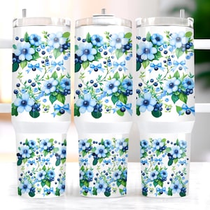 Blue Floral Tumbler Wrap: Watercolor Flower 40oz Tumbler PNG (Digital Download)