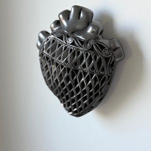 Hand Carved Barro Negro Heart • Mexican Wall Art