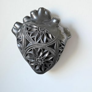 Hand Carved Barro Negro Heart • Mexican Wall Art
