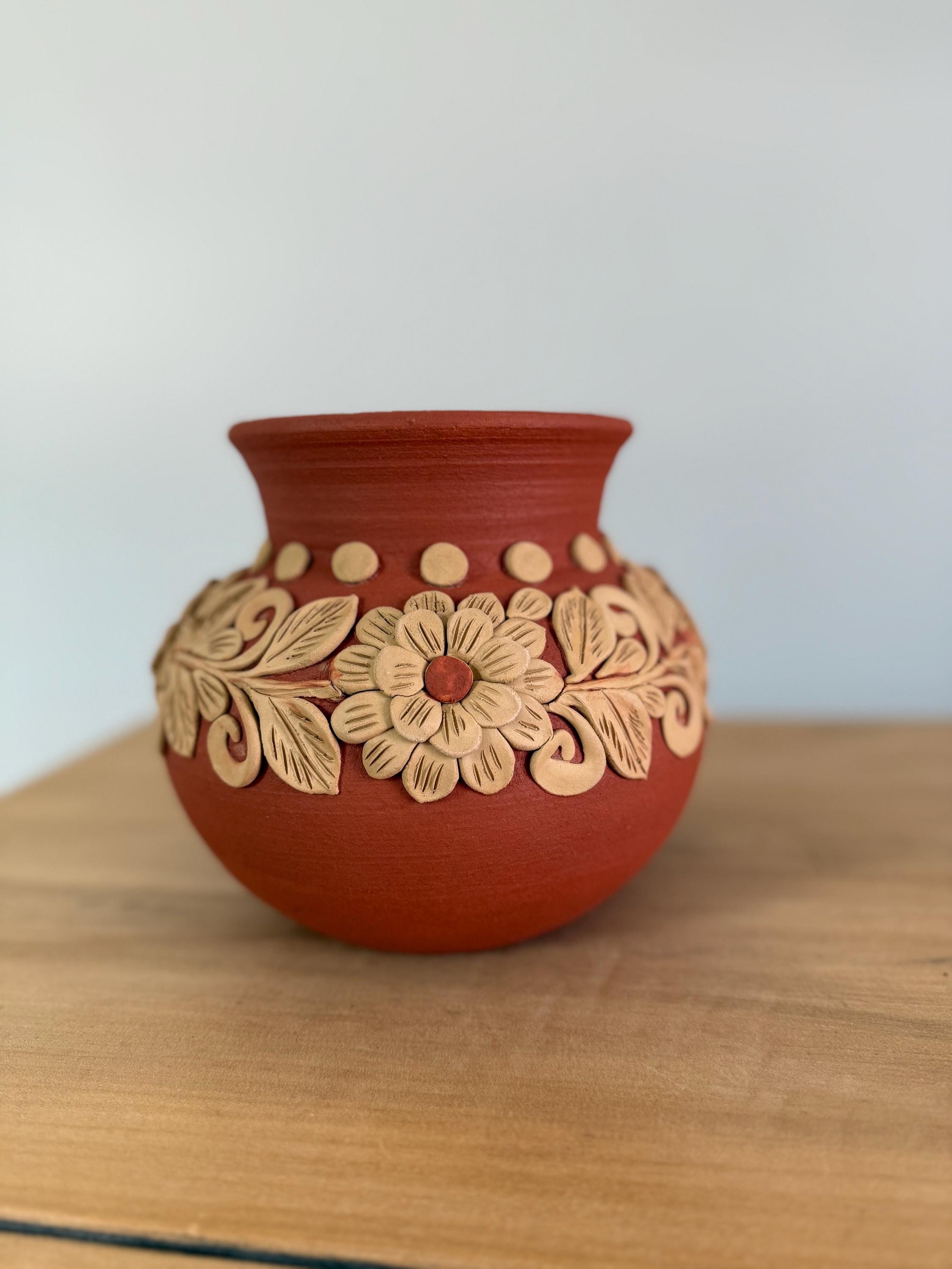 Oaxaca Clay Embroidered Vase • Barro Decorada • Oaxacan Home Decor • Mexican Clay Vase • Oaxacan Clay Vase • Perfect Gift