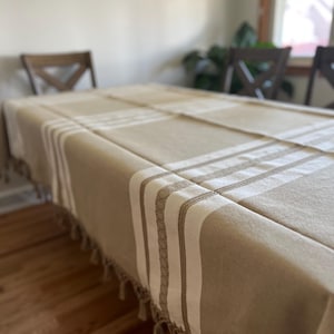 Handmade Oaxacan Tablecloth: Neutral Tan Organic Cotton with Tassels