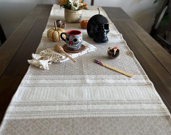 Oaxacan Pedal Loomed Table Runner: Organic Cotton Mexican Decor