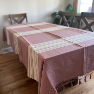 Handmade Organic Cotton Tablecloth: Oaxacan Home Decor with Tassels