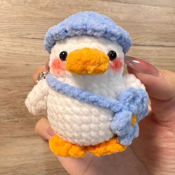 Handmade Gift Crochet Amigurumi Duck with Cute Hat and Bag Personalized Holiday Gift for Family Animal Love Home Decor Keychain Bag Charm