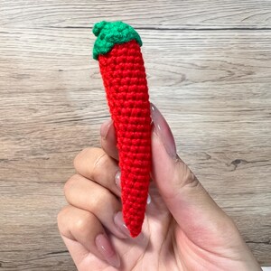 Handmade Gift Crochet Chili Plushie Amigurumi Red Chili Keychain Bag Charm Home Decor Office Desk Birthday Gift for Friend for her Food Toy