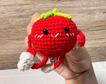 Llavero de tomate de peluche hecho a mano, amigurumi, abalorio para bolso, decoración del hogar, bonito regalo de cumpleaños para San Valentín, regalo para ella y él