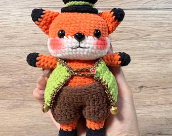 Regalo hecho a mano, peluche de zorro amigurumi de ganchillo, traje mágico, lindo sombrero, decoración del hogar, regalo para él, regalo de cumpleaños, juguete mágico para amantes del día de San Valentín