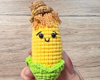 Regalo hecho a mano, peluche de crochet, amigurumi, maíz con sombrero, llavero, decoración del hogar, lindo regalo, regalo de cumpleaños para el día de San Valentín, tema de comida único