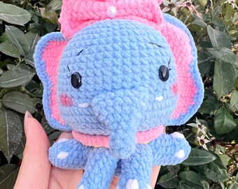 Peluche de elefante bebé amigurumi interactivo, regalo de Navidad, regalo para niños, hecho a mano, crochet, animal único, regalo de cumpleaños, día de San Valentín