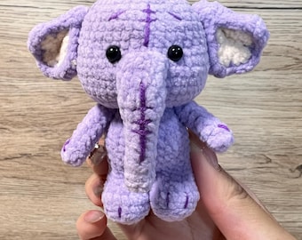 Regalo hecho a mano, peluche de elefante amigurumi de ganchillo, decoración del hogar, regalo de cumpleaños para ella, regalo para niño, lindo juguete para el día de San Valentín, niña, morado