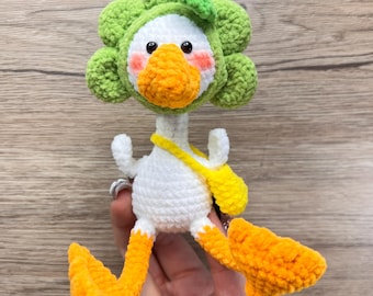 Conjunto de peluche de pato de ganchillo hecho a mano con bolso bandolera Amigurumi, bonito regalo de cumpleaños para un amigo, decoración del hogar, abalorio de bolso único, regalo para pareja