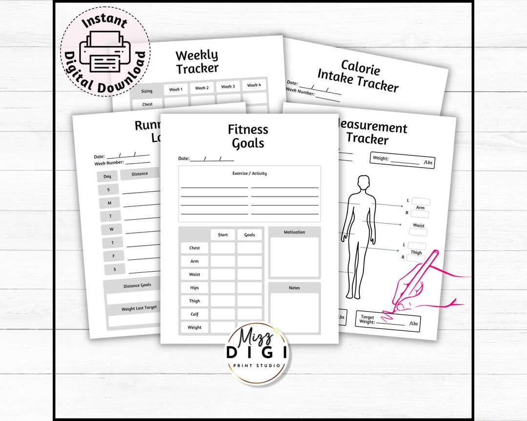 Fitness Goal Tracker Bundle Download and Print PDF Calorie Etsy