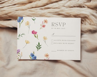 Wildflower Wedding RSVP Template, Floral Wedding Invitation, Printable Canva Invitation, Botanical Wedding Card, Wedding Stationery