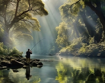 Creek Fishing Digital Art Print