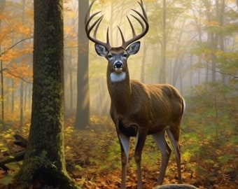 Whitetail Buck Deer Fall Art Digital Art