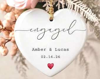 Engagement Ornament Personalized Ceramic Heart Gift for Engaged Couple Wedding Keepsake