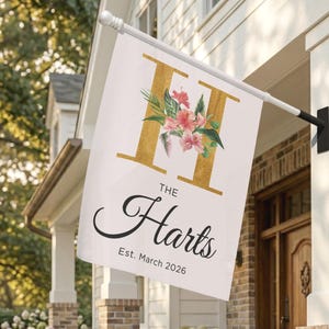 Personalized Monogram Garden Flag Family Name Porch Flag Floral Initial Wedding Decor Custom Outdoor House Flag