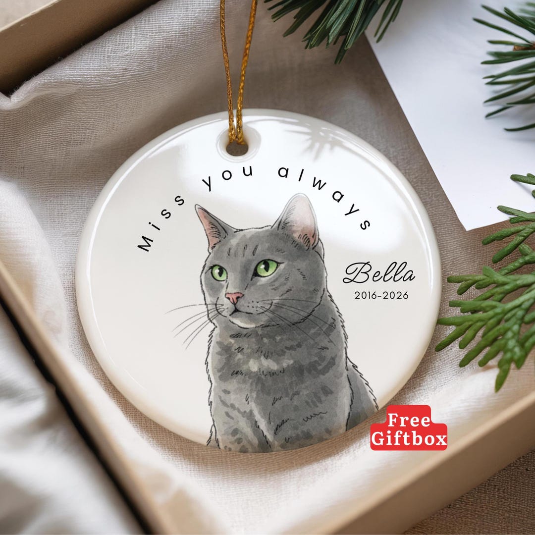 Custom Cat Memorial Ornament Photo Personalized Pet Loss Sympathy Gift ...