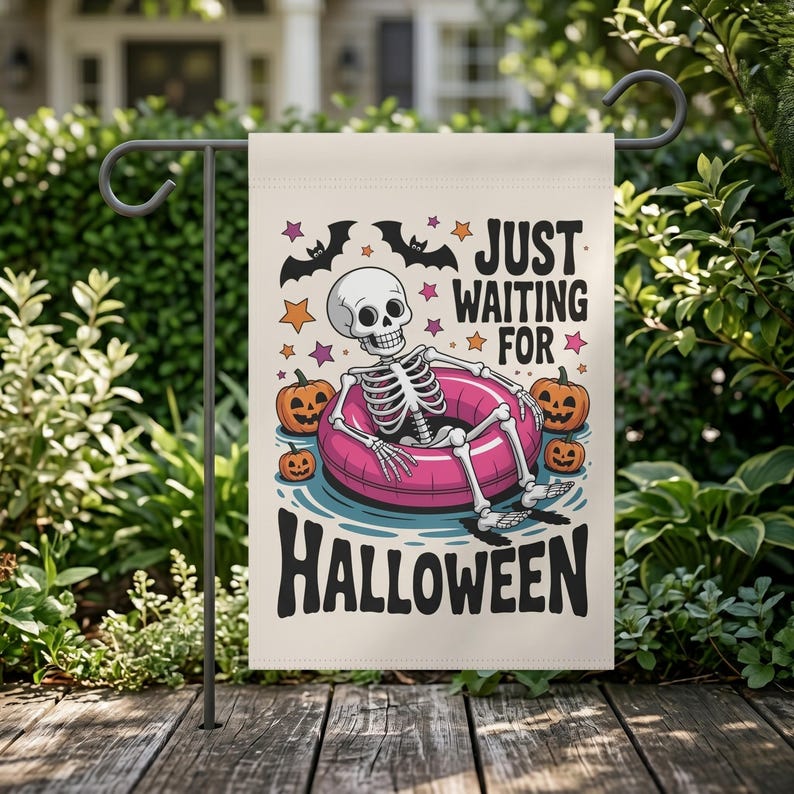 Summer Halloween Garden Flag: Spooky Skeleton Pool Party Yard Decor image 4