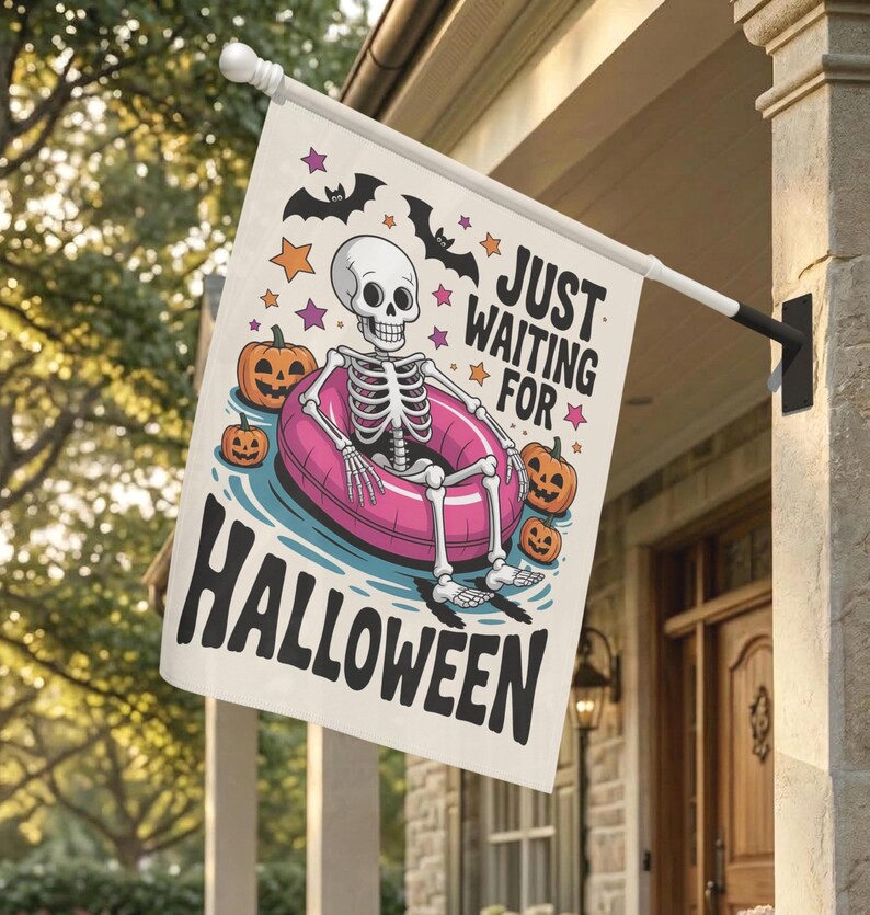 Summer Halloween Garden Flag: Spooky Skeleton Pool Party Yard Decor image 3
