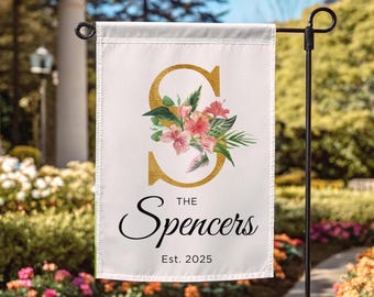 Personalized Garden flag Family Name Garden Banner Summer Outdoor Decor House Warming Gift Custom House Banner Family Monogram Flag Floral