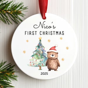 Personalized Baby’s First Christmas Ornament 2025 Ceramic Bear Keepsake Gift for New Parents
