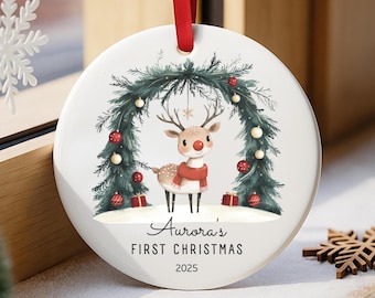 Baby First Christmas Ornament Personalized Reindeer Design Keepsake 2025 for Baby Girl