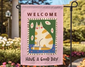 Welcome Cat Garden Flag: Whimsical Kitty Banner, Cat Lover Decor