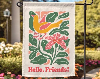 Floral Garden Flag Colorful Bird and Flower Yard Banner Summer Outdoor Decor Cute Garden Flag for Housewarming Gift