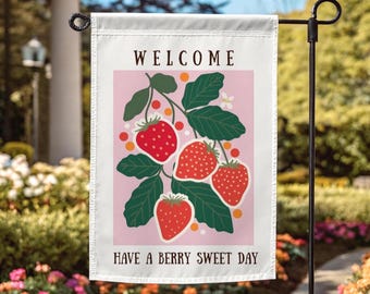 Strawberry Welcome Garden Flag Spring Garden Decor Summer Yard Sign Porch Banner