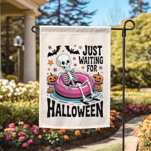 Summer Halloween Garden Flag: Spooky Skeleton Pool Party Yard Decor image 2
