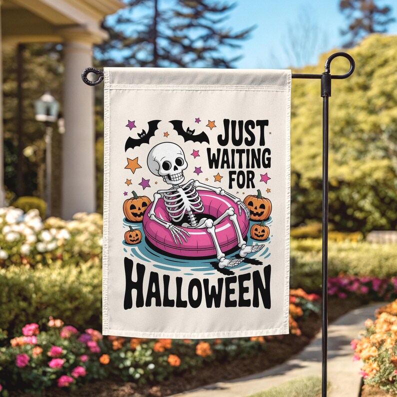 Summer Halloween Garden Flag: Spooky Skeleton Pool Party Yard Decor image 2