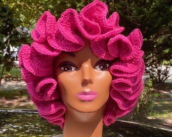 Handcrafted Pink and Yellow Crochet Hat and Earrings Set Crochet pink & yellow cat ear beanie Handmade | Mercari main image 4
